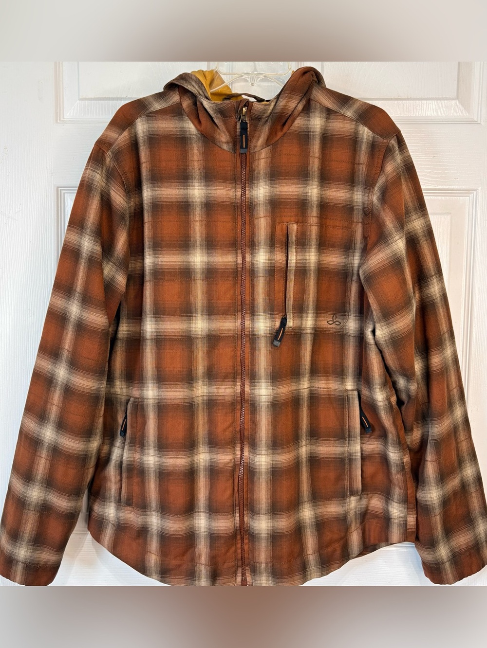 PRANA Lightweight hooded plaid flannel zip up jacket Large